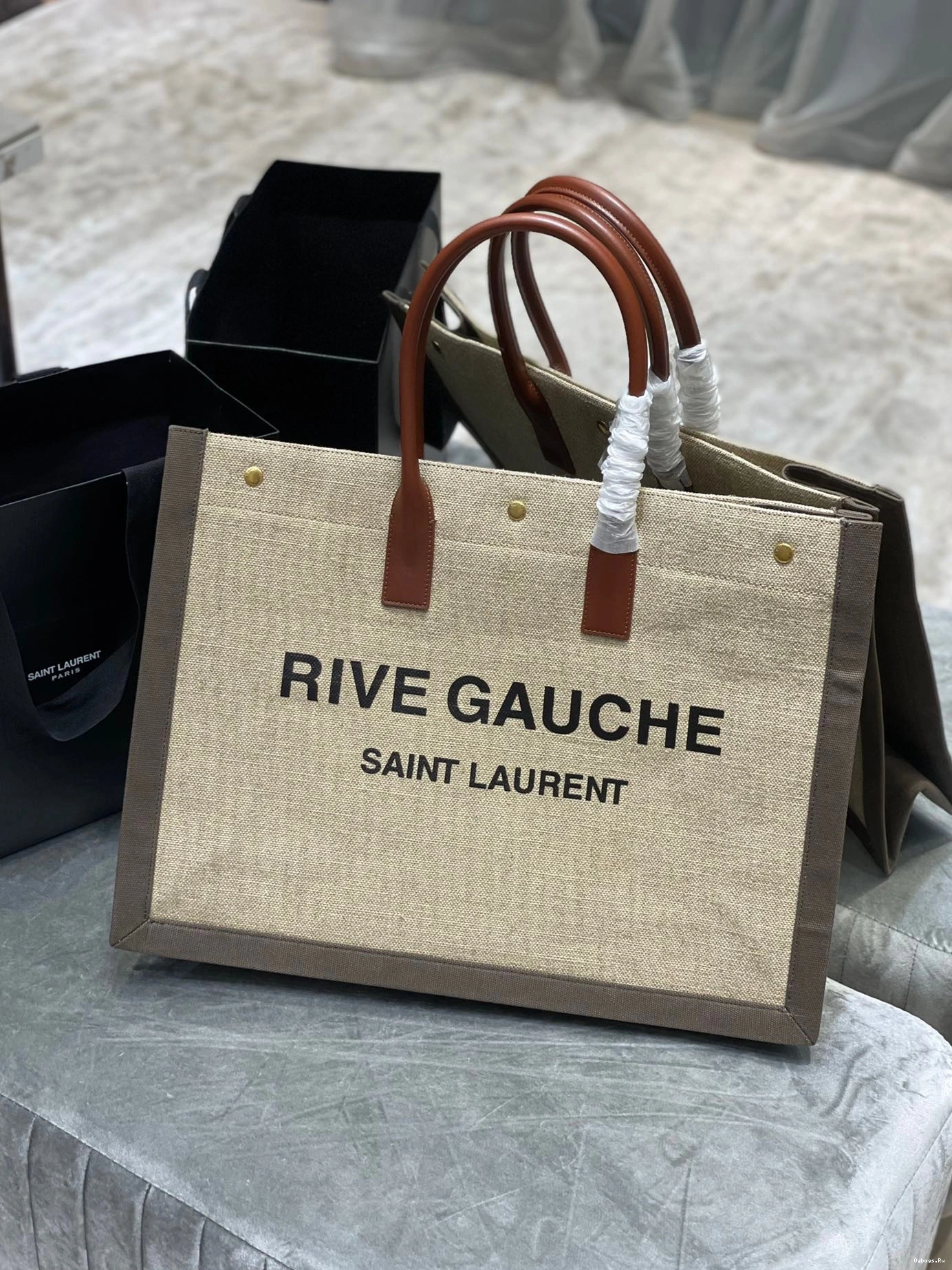 TOTE RIVE BAG LINEN AND LEATHER GAUCHE YSL IN 0724